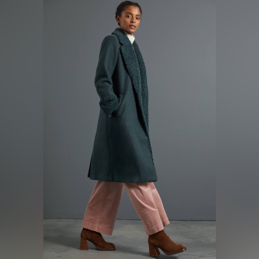 🆕 Hutch Deep Teal Faux Shearling Coat Size Small - NWT